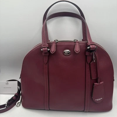 Coach Cora Peyton Domed Handbag F25671 Burgundy Leather Maroon Purple Large - Image 1 of 4