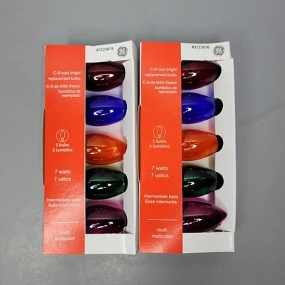 (2x) GE C9 Cool Bright Replacement Bulbs, 10 Bulbs, 7 Watts, Multicolor- New  - Image 1 of 2
