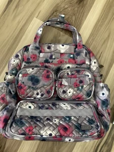 Lug Mini Puddle Jumper Travel Bag Purse Gray Pink Floral - Picture 1 of 7