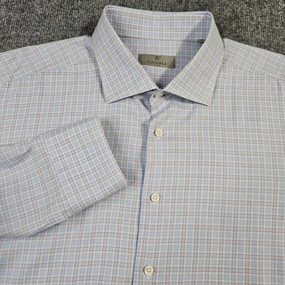 Canali Dress Shirt Mens 46-18 Blue Red Plaid Long Sleeve Made in Italy Button Up - Image 1 of 4