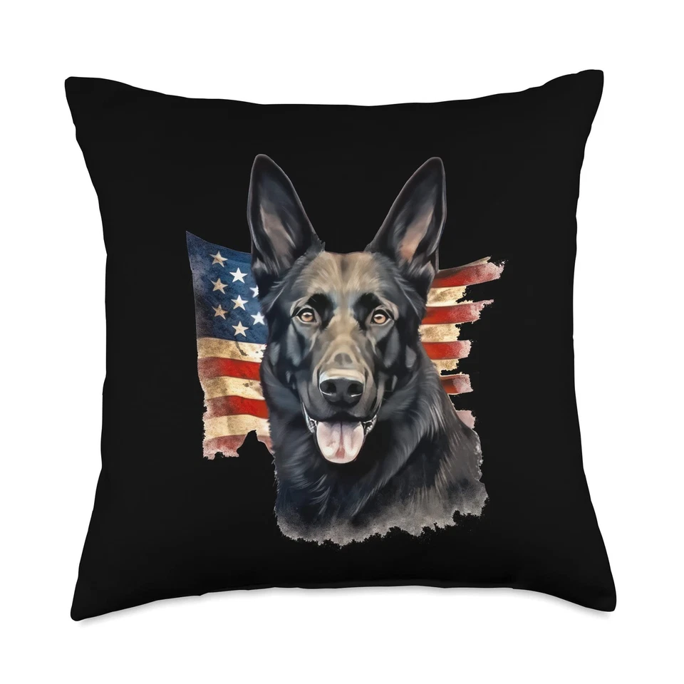 4Th of July Black German Shepherd Patriotic Dog Lover Throw Pillow, 18x18 - Image 1 of 3