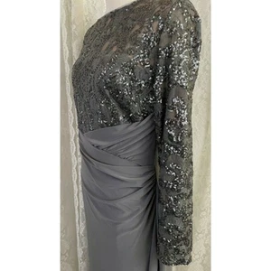Ralph Lauren Womens Dress Size 14P Gray Maxi sequins Shine Spring Wedding Party - Picture 1 of 12