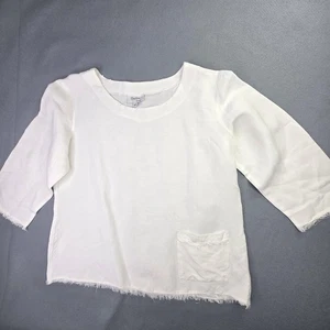 Toofan Linen Shirt Women M White Linen 3/4 Sleeve Raw Hem Pocket Boho Minimalist - Picture 1 of 10