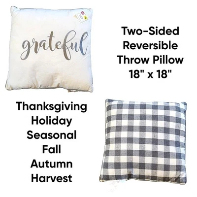 Perfect Harvest "Grateful" Decorative Throw Pillow 18" x 18" Thanksgiving Fall - Image 1 of 4