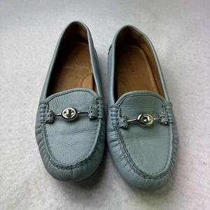 Mocassino donna Lt pelle blu COACH Crosby driver taglia 8B - Foto 1 di 9