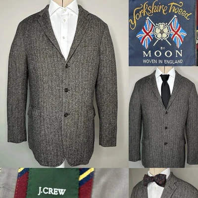 J.Crew Moon Sport Coat Blazer Men 46L BlackTan WoolWoven EnglandHerringboneTweed - Image 1 of 4
