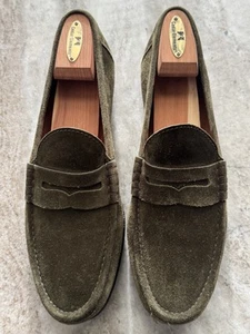 Ralph Lauren Purple Label Suede Chalmers Penny Loafer 11.5 Olive Green Italy - Picture 1 of 10
