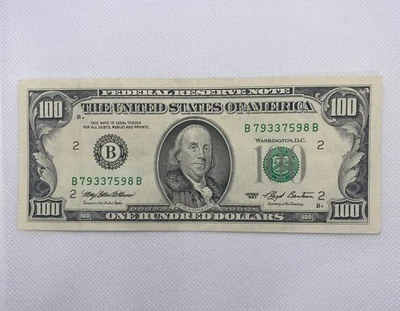 1993 $100 One Hundred Dollar Federal Reserve Note B 79337598 B - Image 1 of 2