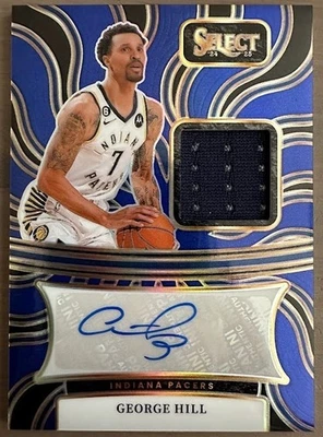 Camiseta deportiva George Hill # 10/49 2024-25 Panini Select Auto azul Prizm Pacers #AM-HIL Foto 1 de 2