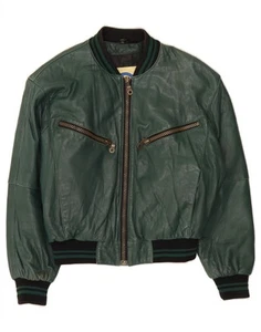 VINTAGE Womens Leather Jacket UK 10 Small Green Leather BI09 - Picture 1 of 3