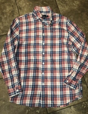 Camisa grande de manga larga con botones a cuadros azul coral Vineyard Vines para niños 16-18 Foto 1 de 3