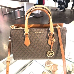 MICHAEL KORS SHEILA MEDIUM TRIPLE COMPARTMENT SATCHEL SHOULDER BAG MK BROWN LOGO - Picture 1 of 8