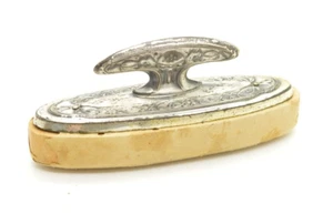 Antique Silverplate Vanity Nail Buffer W/ Handle Med Size 4” Floral - Picture 1 of 6