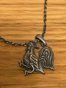 Vintage Sterling Silver 925 Pendant Fighting Rooster, Nice Detail, 22" Chain - Picture 1 of 2