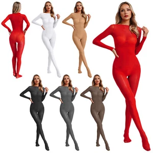 Women Unitards Lingerie Rompers Full Length Bodysuit One Piece Long Sleeve - Picture 1 of 43