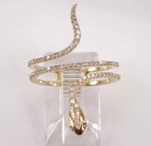 Anillo de compromiso de serpiente de diamantes simulados de corte redondo enchapado en oro amarillo de 14 k - Imagen 1 de 8
