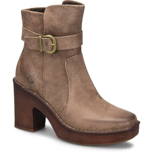 NEW BORN Hailey Buckle Platform Leather Bootie/Side Zip US 9.5 Taupe Distressed - Picture 1 of 19