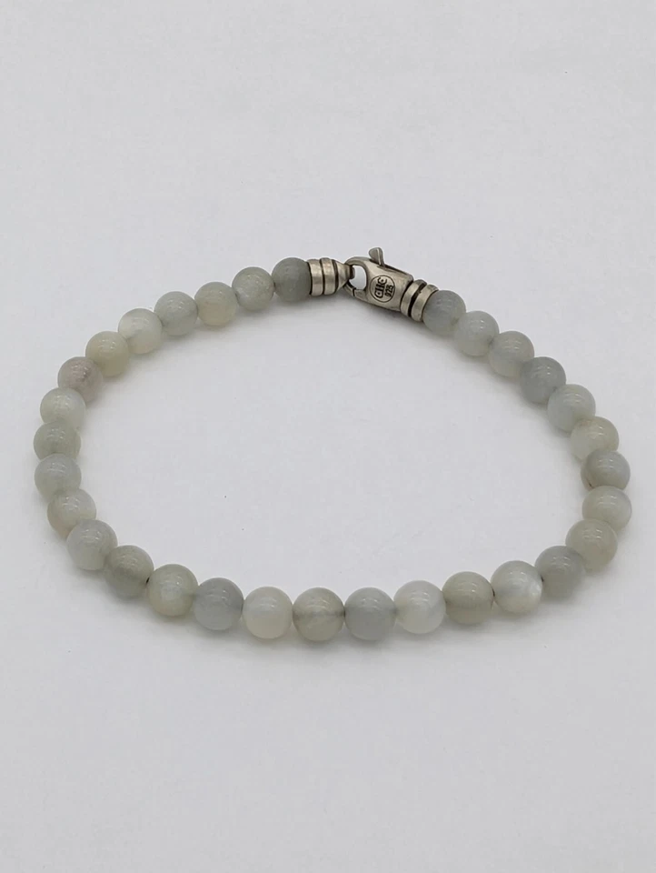 Men’s Gray Moonstone Bead Bracelet Sterling Silver Handmade Spiritual Jewelry - Image 1 of 4