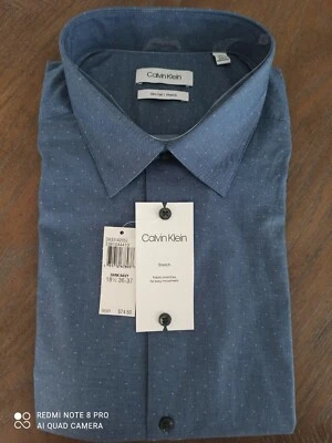 Calvin Klein CK Long Sleeve Men's Dress Shirt Slim Tall Fit Dark Navy XL New - Image 1 of 4