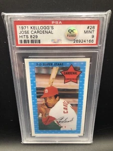 1971 KELLOGG'S 3-D SUPER STARS #26 JOSE CARDENAL HITS 829 PSA 9 MINT LOW POP - Picture 1 of 2