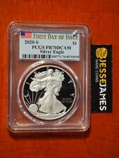 2020 S PROOF SILVER EAGLE PCGS PR70 DCAM FLAG FIRST DAY OF ISSUE FDI LABEL