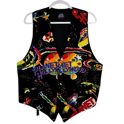 Vintage 90s Planet Hollywood Vest Mens L/XL 5 Button All Over Print Graphic RARE - Image 1 of 4