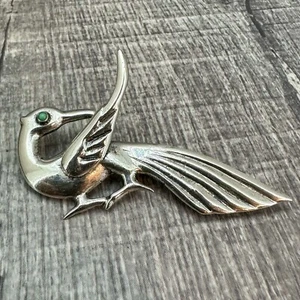 Vintage 50's Mexico Sterling Silver and Turquoise Aztec Phoenix Bird Brooch - Picture 1 of 7