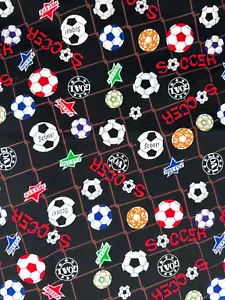 JoAnn Telas Fútbol Gol Tiro Libre Negro Algodón Estampado Tela Remanente - Imagen 1 de 7