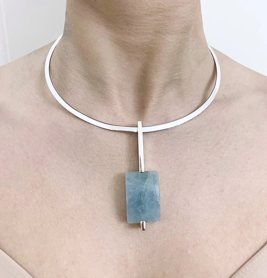 Pianegonda gioielli donna collana choker rigida in argento 925% e Acquamarina - Immagine 1 di 4