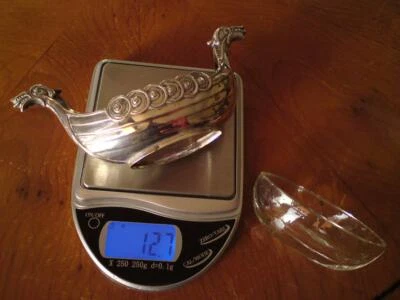 Norwegian 830S Silver Salt Dish Viking Ship Boat with clear glass liner - Image 1 of 4