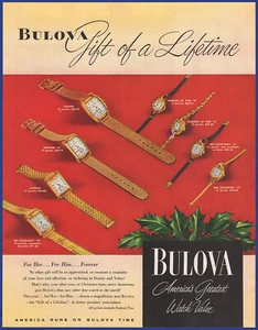 Relojes Vintage 1947 BULOVA Su Excelencia Reloj Navidad Vacaciones Años 40 Anuncio Impreso - Imagen 1 de 1