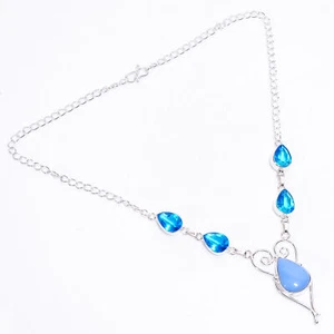 Natural Owyhee Blue Opal Gemstone 925 Silver Handmade Necklace 18" ARN-573 - Picture 1 of 3
