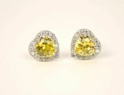 14K White Gold Halo Heart CZ Stud Earrings Screw Back - Image 1 of 4