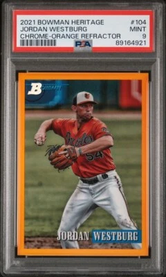 2021 Bowman Heritage JORDAN WESTBURG /25 Orange Refractor Chrome PSA 9 Pop 1 - Image 1 of 2