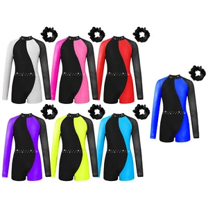 Girls Dance Set Kids Dancewear Competition Outfits Zipper Back Bodysuit Dancing - Picture 1 of 54
