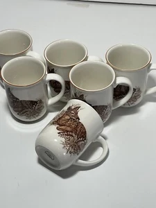 Otagiri Japan Gibson Greeting Vintage Set Of 6 White Brown Deer Fawn Coffee Cups - Picture 1 of 8