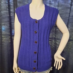 Handmade Crochet Purple Button Down Vest Shirt Hip Oceanside Small/Medium - Picture 1 of 7