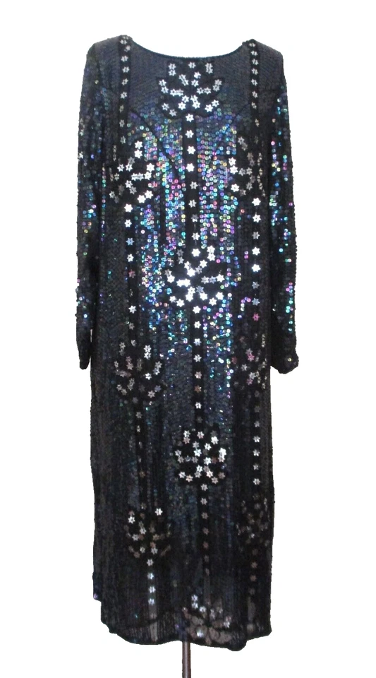 Vestido De Colección Valachi Creations Lentejuelas M Mujer Negro Lentejuelas Iridiscentes Estrellas Plateadas Foto 1 de 4