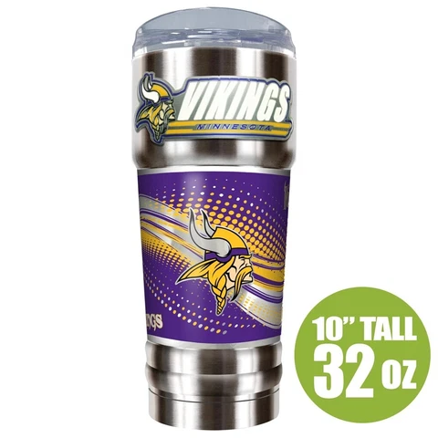 Minnesota Vikings Stripe "PRO" 32 oz Stainless Steel Tumbler Cup -Life Guarantee Cover