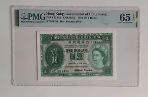 British Hong Kong S/N 6X 581486 1956-1959 1 Dollar P#324Ab PMG 65EPQ UNC QEII - Picture 1 of 2