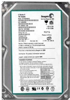 Hard Drive Seagate U Series 9 ST3160022ACE 160GB ATA IDE 5400RPM 2MB 3.5" Inch - Image 1 of 3