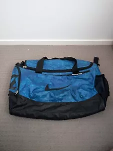 Nike Duffle Bag Unisex Blue Polyester Script Logo Boho Classic Swoosh Tick - Picture 1 of 8