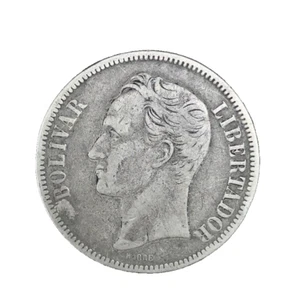 1903 VENEZUELA 5 BOLÍVARES (25 GRAM) .900 Silver Crown Size Coin #20 Y#24.2 - Picture 1 of 4