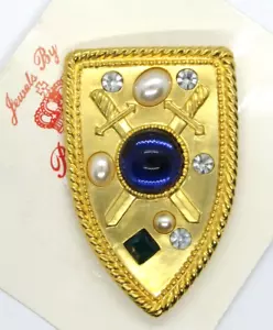 Gold Tone Metal Shield Brooch Pin Jewelry by Park Lane NEW - Picture 1 of 7