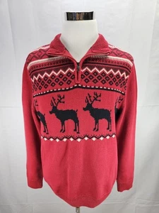 Chaps Men's Large Red Nordic Snow Ski Lodge Moose Holiday Reindeer Sweater  - Picture 1 of 6