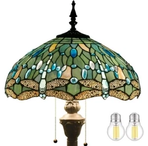 Tiffany Floor Lamp Sea Blue Stained Glass Dragonfly Standing Reading Light 16x64 - Picture 1 of 1