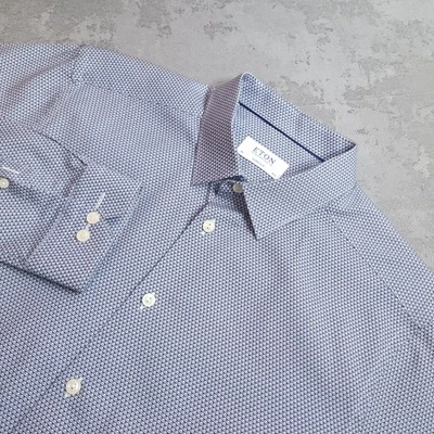 Eton Panda Bear Shirt Men's Large 16.5" Super Slim Fit Button Blue Animal Navy - Image 1 of 4