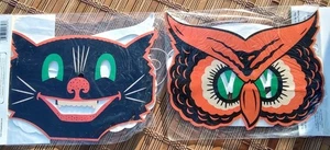 4 Halloween Masken Pfeife Retro Vintage Style Eulen und schwarze Katzen Nostalgie Neu - Bild 1 von 7