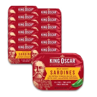 King Oscar Wild Caught Sardines in Extra Virgin Olive Oil Hot Jalapeno Pepper...
