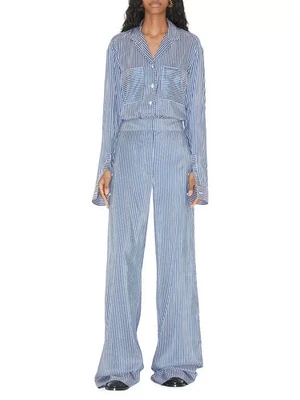 TAHARI Pantalón Pierna Acampanada Mezcla Algodón Rayas Azul Marino, 8, Nuevo con Etiquetas $129 Foto 1 de 4